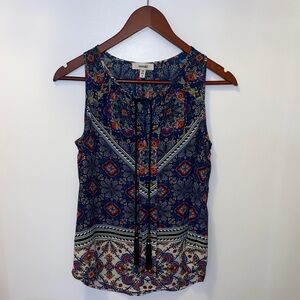 Meraki Navy Paisley Tie-Front Camisole